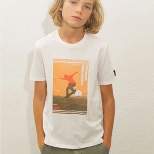 IKKS WAY WE ARE YOUNG BOYS’ WHITE ORGANIC LS T-SHIRT ASTROSKATER M NWT
